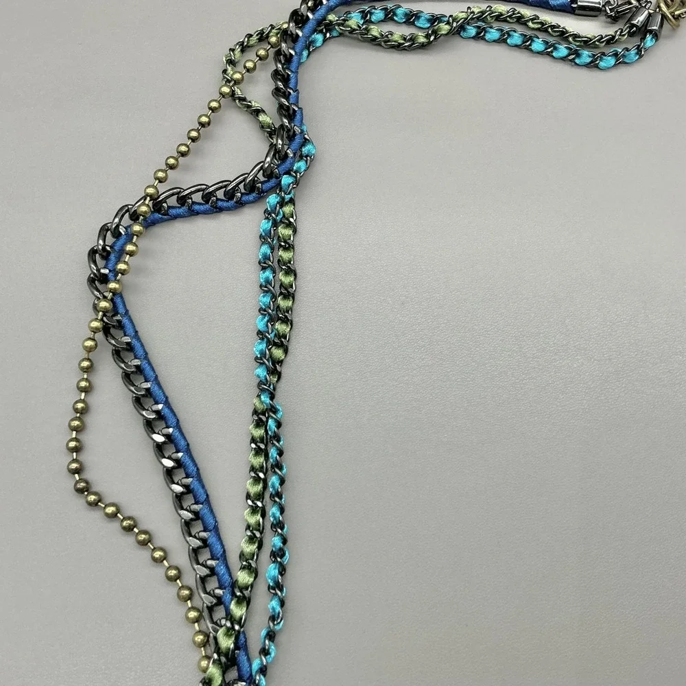 Premier Designs Necklace Multicolor Satin Chain Layered Long Boho Statement 28